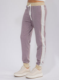 WOMEN'S ELASTIC WAIST SELF TIE COLORBLOCK JOGGER PANTS