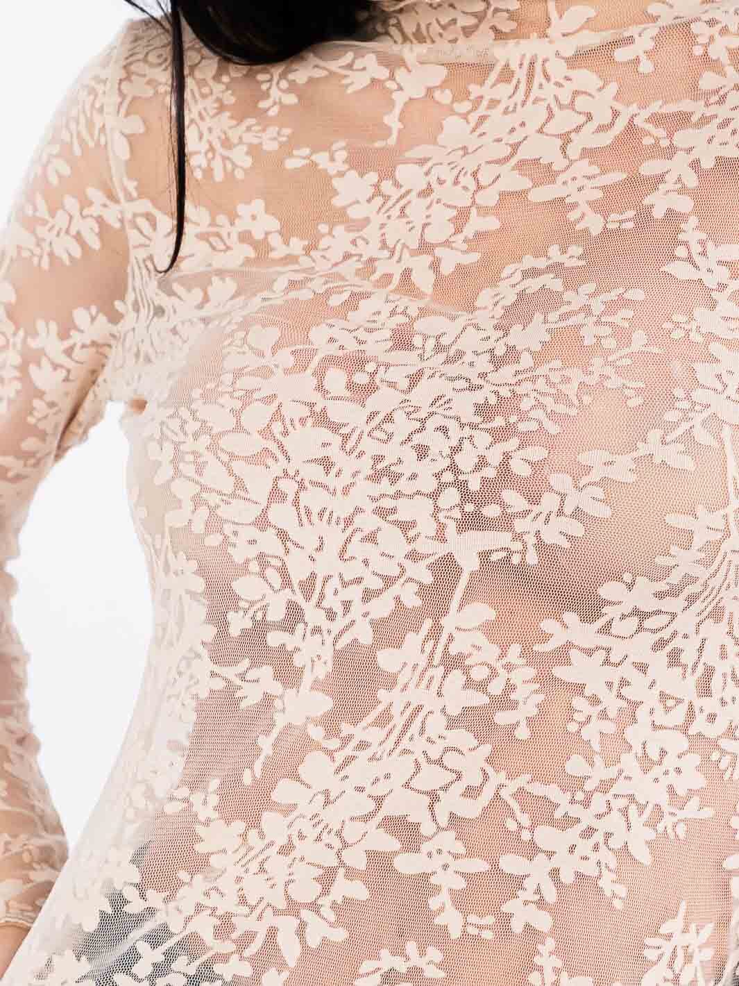 WOMEN'S LONG SLEEVE MOCK NECK FLORAL MESH TOP