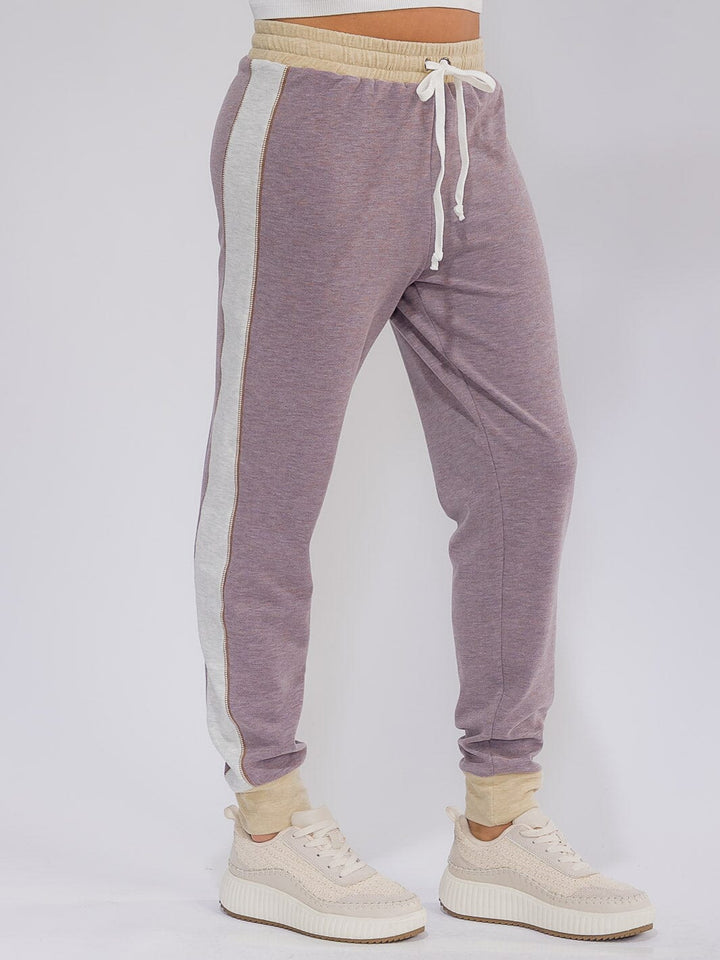 WOMEN'S ELASTIC WAIST SELF TIE COLORBLOCK JOGGER PANTS