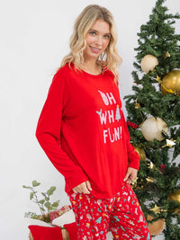 WOMEN'S LONG SLEEVE SHIRT & ELASTIC WAIST JOGGER PANTS HOLIDAY PRINT 2PC. SET