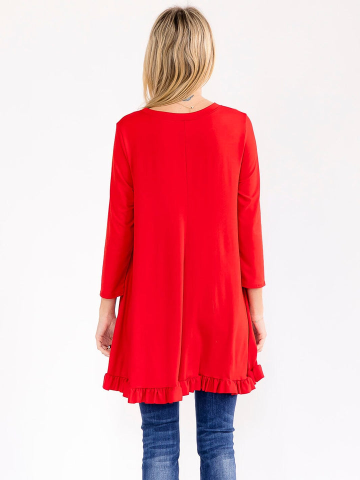 WOMEN'S 3/4 SLEEVES RUFFLE BOTTOM HEM TUNIC HIGH-LOW TOP