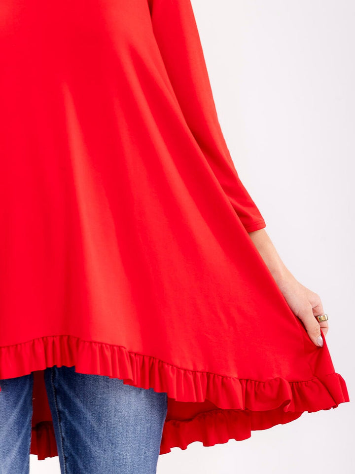 WOMEN'S 3/4 SLEEVES RUFFLE BOTTOM HEM TUNIC HIGH-LOW TOP