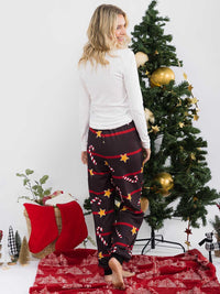 WOMEN'S ELASTIC WAIST FRONT POCKET SELF TIE HOLIDAY PRINT PANTS