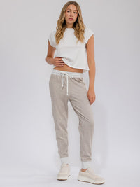 WOMEN'S ELASTIC WAIST SELF TIE COLORBLOCK JOGGER PANTS