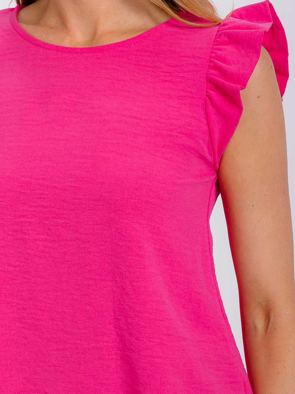 WOMEN'S RUFFLE SLEEVE HIGH-LOW BLOUSE