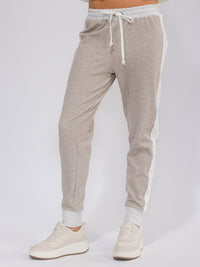WOMEN'S ELASTIC WAIST SELF TIE COLORBLOCK JOGGER PANTS