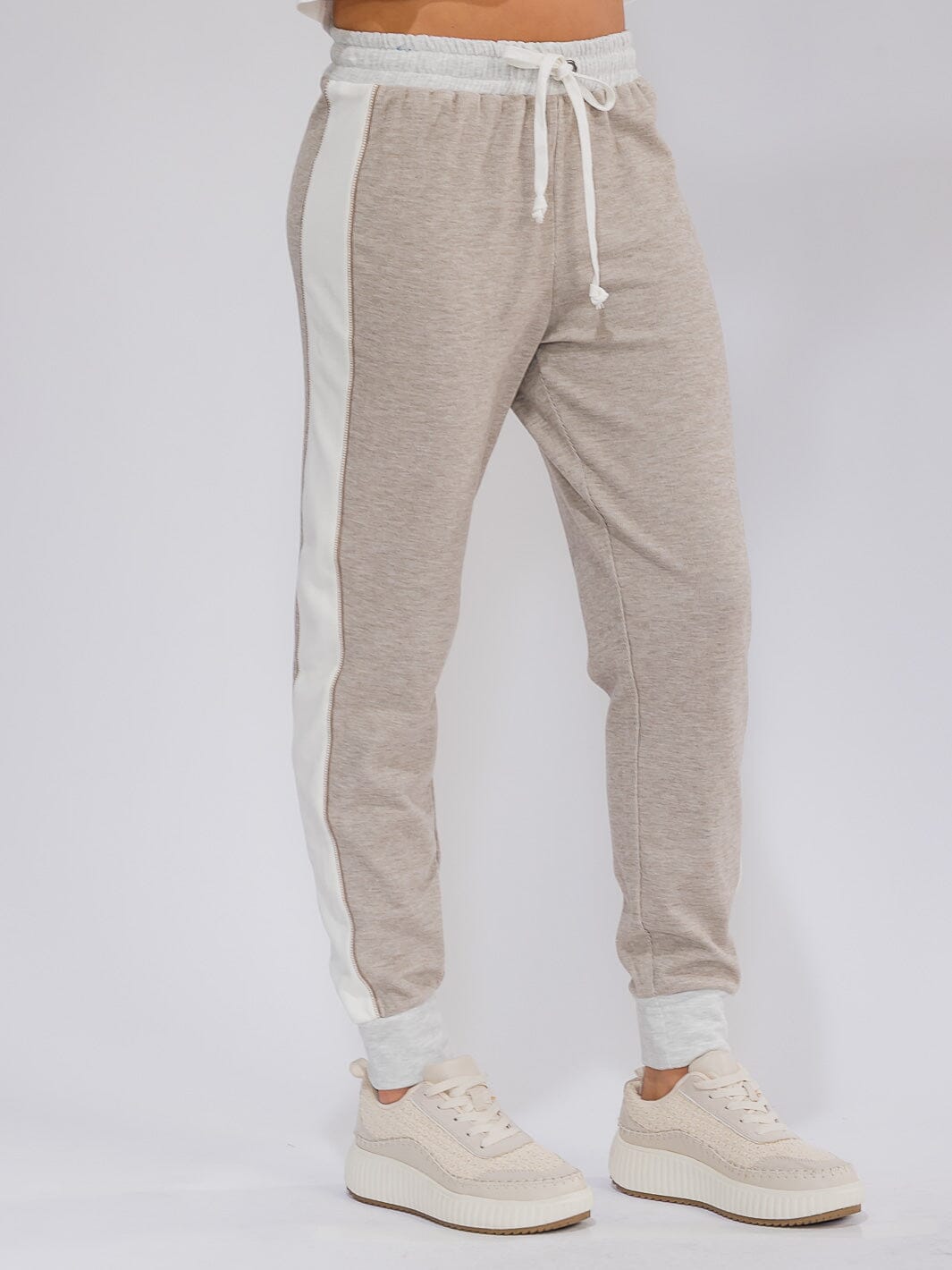 WOMEN'S ELASTIC WAIST SELF TIE COLORBLOCK JOGGER PANTS