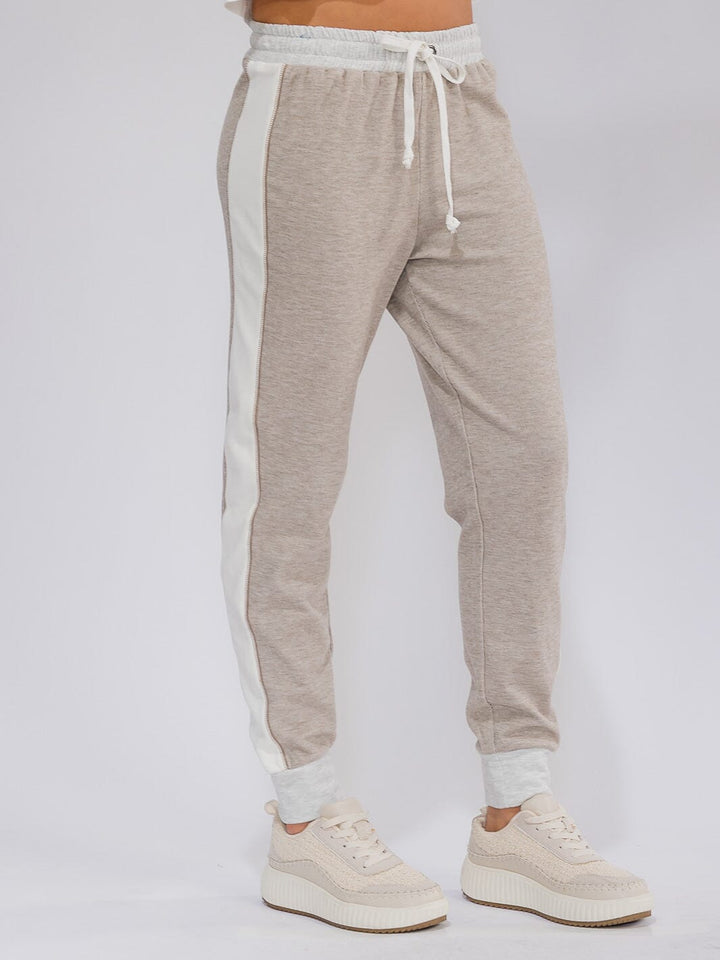 WOMEN'S ELASTIC WAIST SELF TIE COLORBLOCK JOGGER PANTS