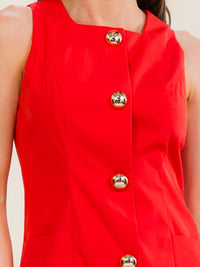 WOMEN'S SLEEVELESS BUTTON UP FRONT POCKETS MINI DRESS