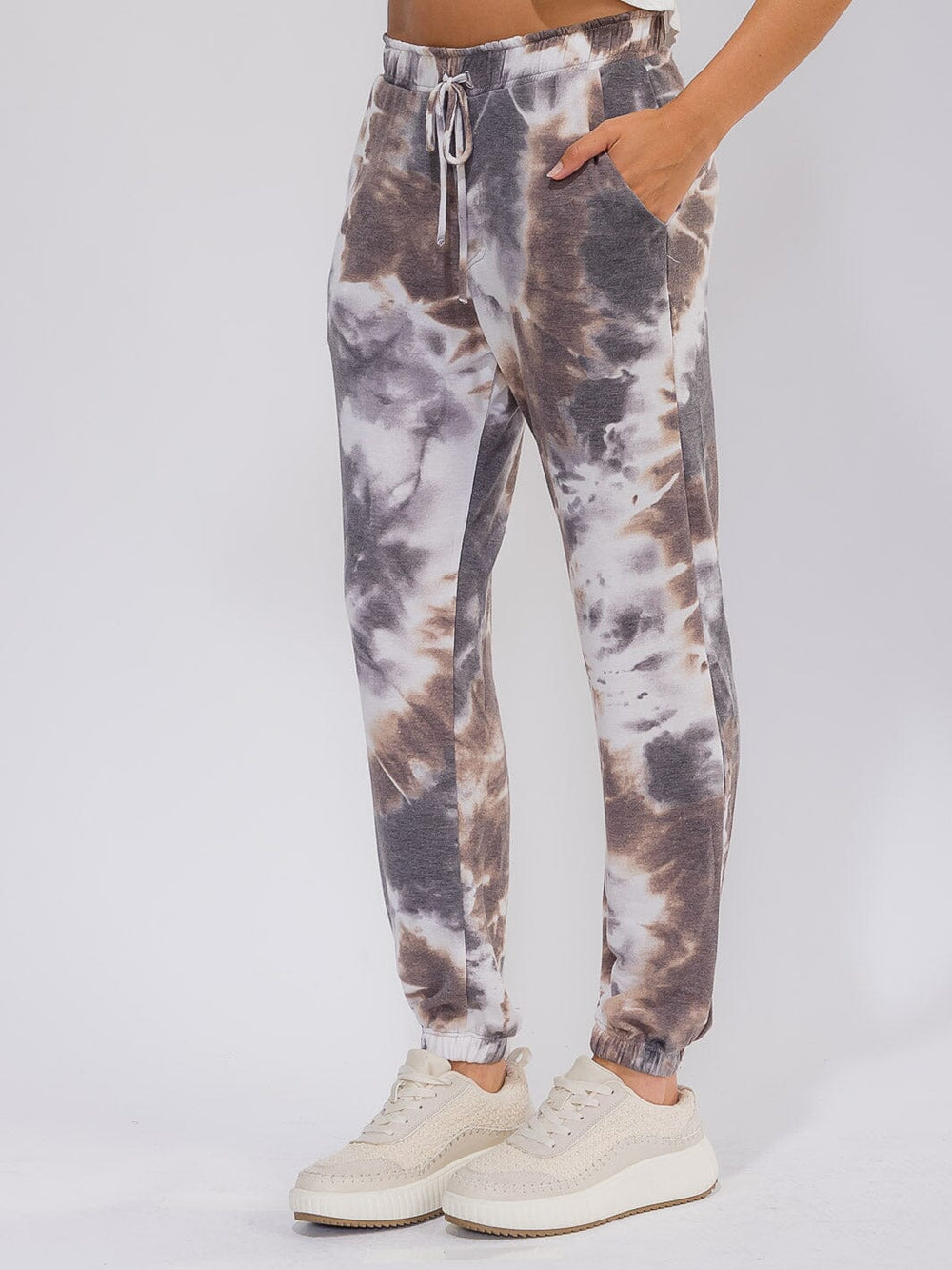 WOMEN'S ELASTIC WAIST FRONT POCKETS TIE DYE JOGGER PANTS