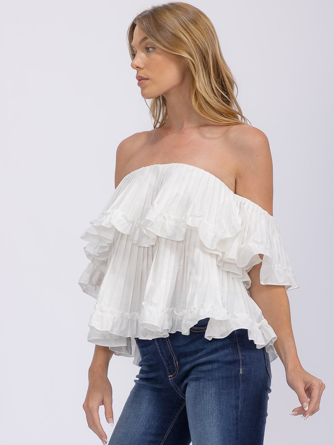 WOMEN'S OFF SHOULDER RUFFLE TIERED BLOUSE