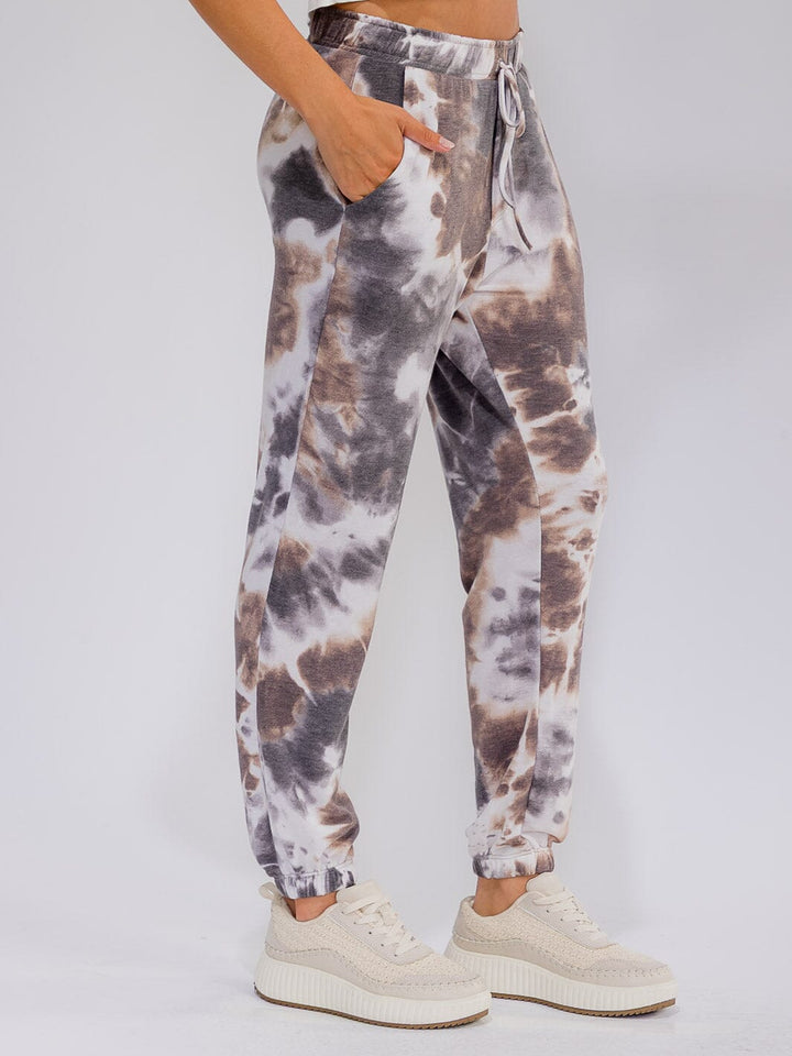 WOMEN'S ELASTIC WAIST FRONT POCKETS TIE DYE JOGGER PANTS