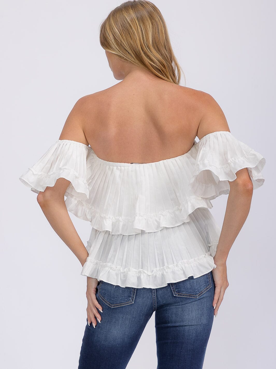WOMEN'S OFF SHOULDER RUFFLE TIERED BLOUSE