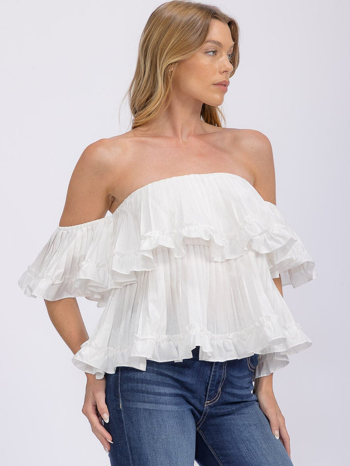 WOMEN'S OFF SHOULDER RUFFLE TIERED BLOUSE