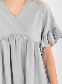 WOMEN'S SHORT SLEEVE SURPLICE TUNIC LINEN BLOUSE