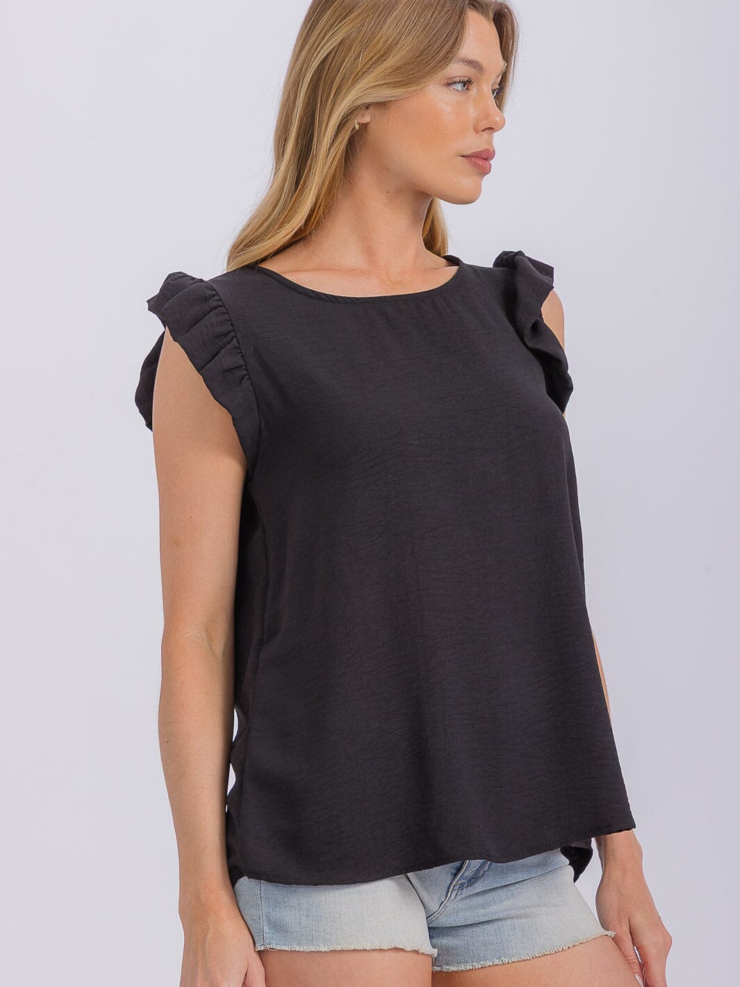 WOMEN'S RUFFLE SLEEVE HIGH-LOW BLOUSE