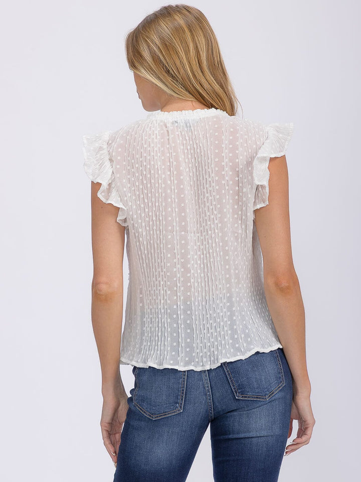 WOMEN'S RUFFLE SLEEVE SWISS CROCHET DETAILED BLOUSE