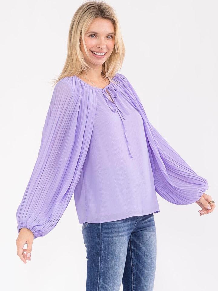 WOMEN'S LONG BALLOON SLEEVE V-NECK BLOUSE