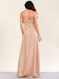 WOMEN'S SLEEVELESS V-NECK RHINESTONES DETAILED MAXI GOWN DRESS