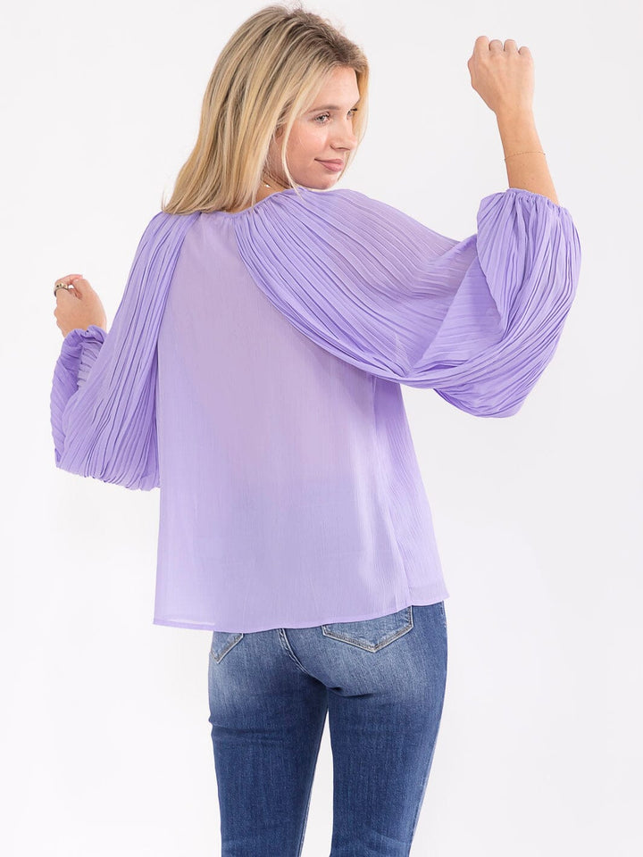 WOMEN'S LONG BALLOON SLEEVE V-NECK BLOUSE