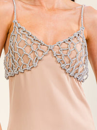 WOMEN'S SLEEVELESS V-NECK RHINESTONES DETAILED MAXI GOWN DRESS