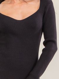 WOMEN'S LONG SLEEVE RIBBED BODYCON MIDI DRESS