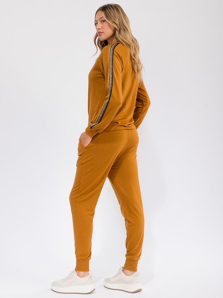 WOMEN'S ELASTIC WAIST FRONT POCKETS STRIPE DETAILED JOGGER PANTS