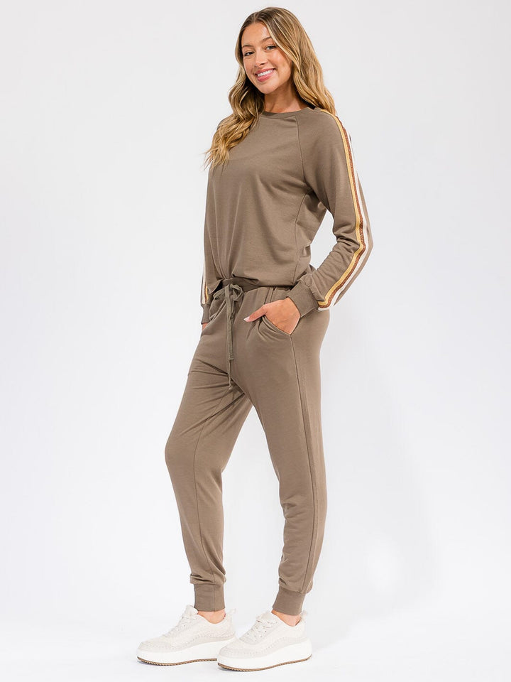WOMEN'S ELASTIC WAIST FRONT POCKETS STRIPE DETAILED JOGGER PANTS