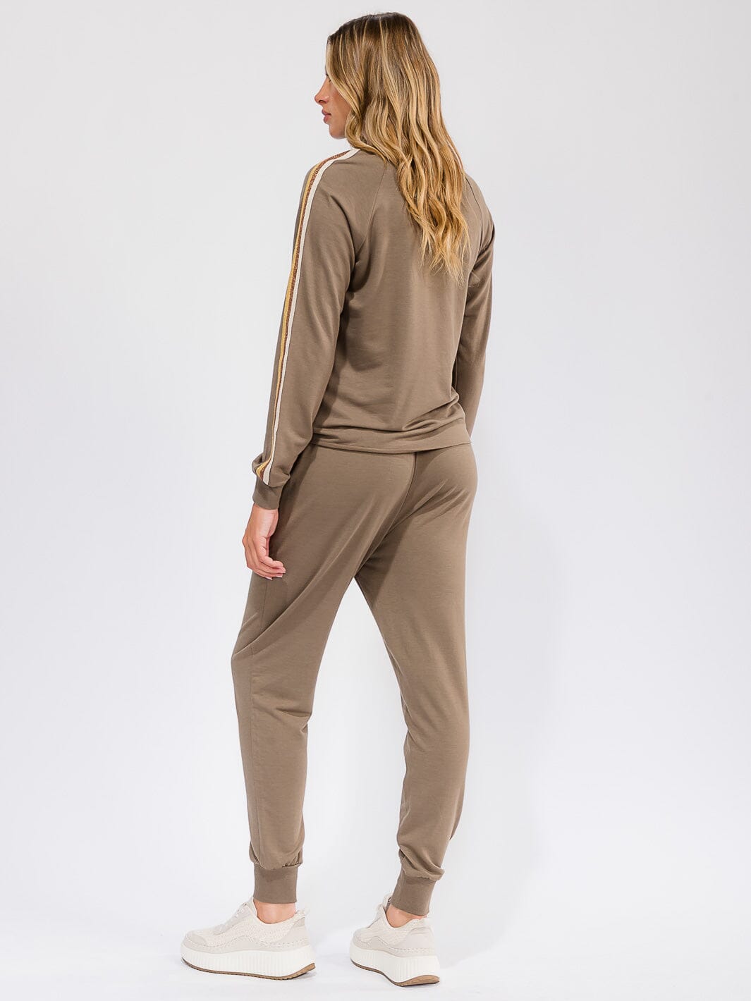 WOMEN'S ELASTIC WAIST FRONT POCKETS STRIPE DETAILED JOGGER PANTS