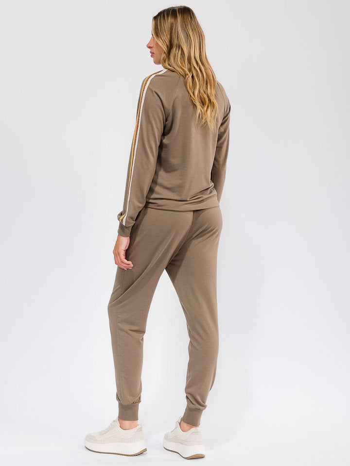 WOMEN'S ELASTIC WAIST FRONT POCKETS STRIPE DETAILED JOGGER PANTS