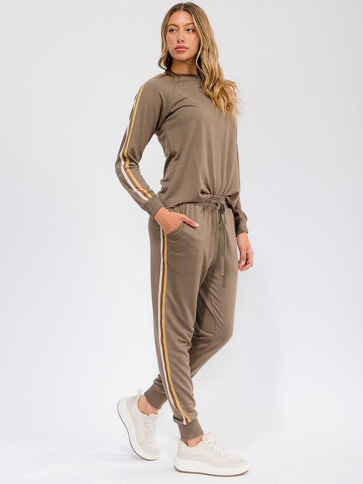 WOMEN'S ELASTIC WAIST FRONT POCKETS STRIPE DETAILED JOGGER PANTS