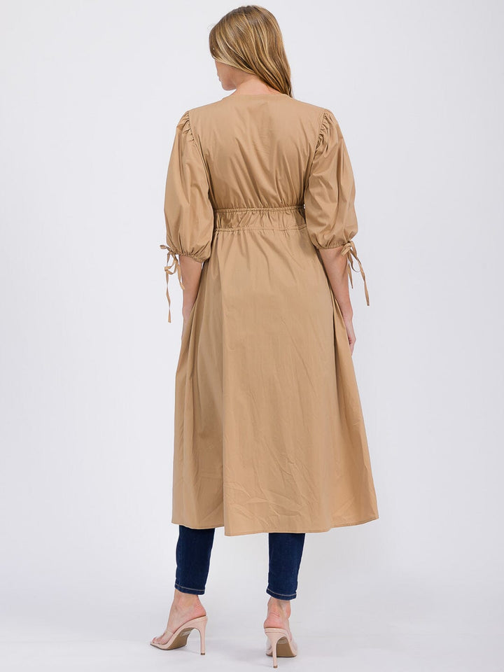 WOMEN'S SHORT PUFF SLEEVE V-NECK FRONT TIE SLIT CARDIGAN TOP