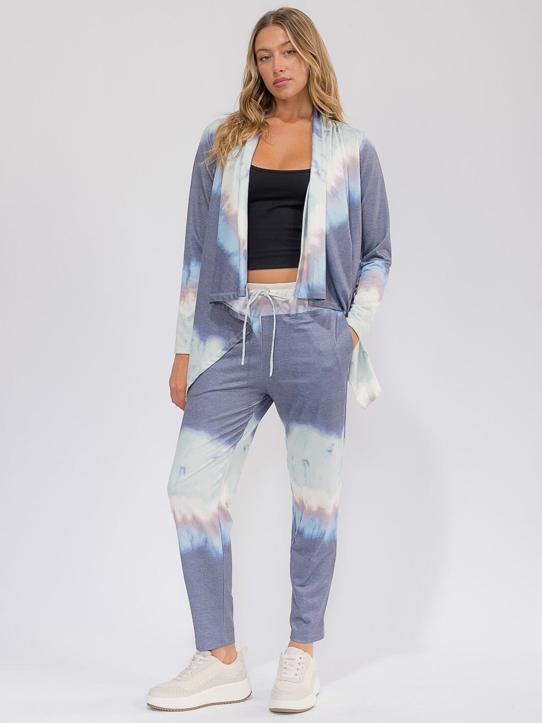 WOMEN'S ELASTIC WAIST FRONT POCKETS TIE DYE PANTS