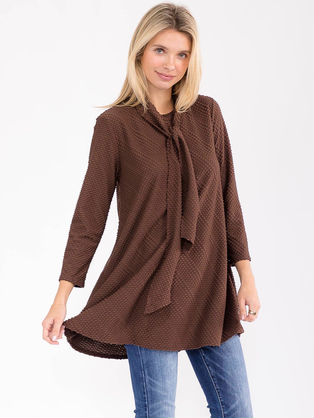 WOMEN'S 3/4 SLEEVE W/SCARF DETAILED TUNIC BLOUSE