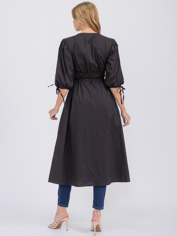 WOMEN'S SHORT PUFF SLEEVE V-NECK FRONT TIE SLIT CARDIGAN TOP