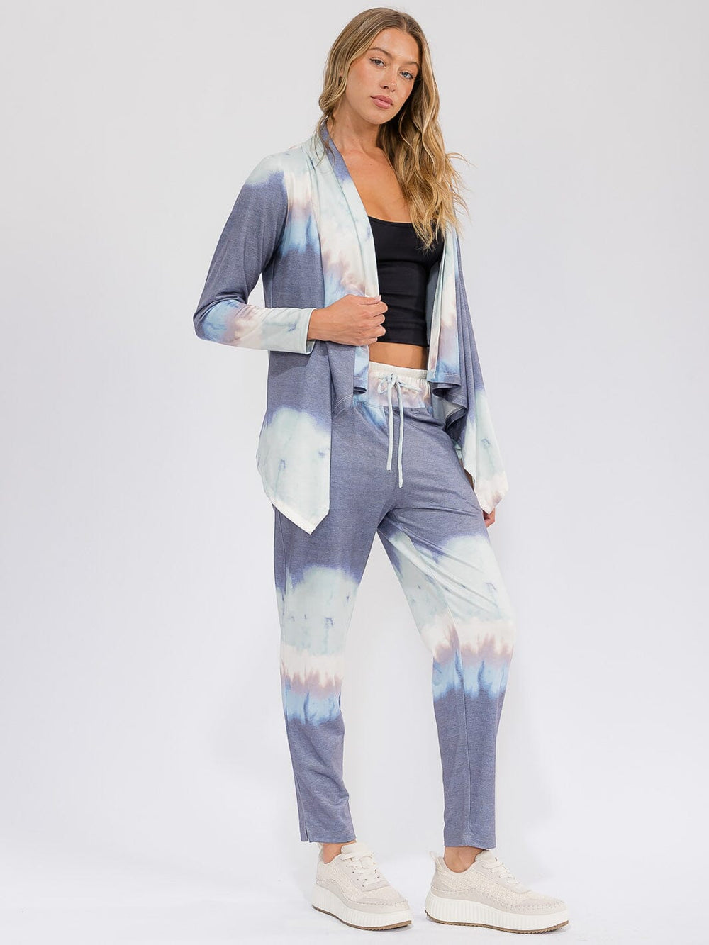 WOMEN'S LONG SLEEVE OPEN FRONT TIE DYE CARDIGAN
