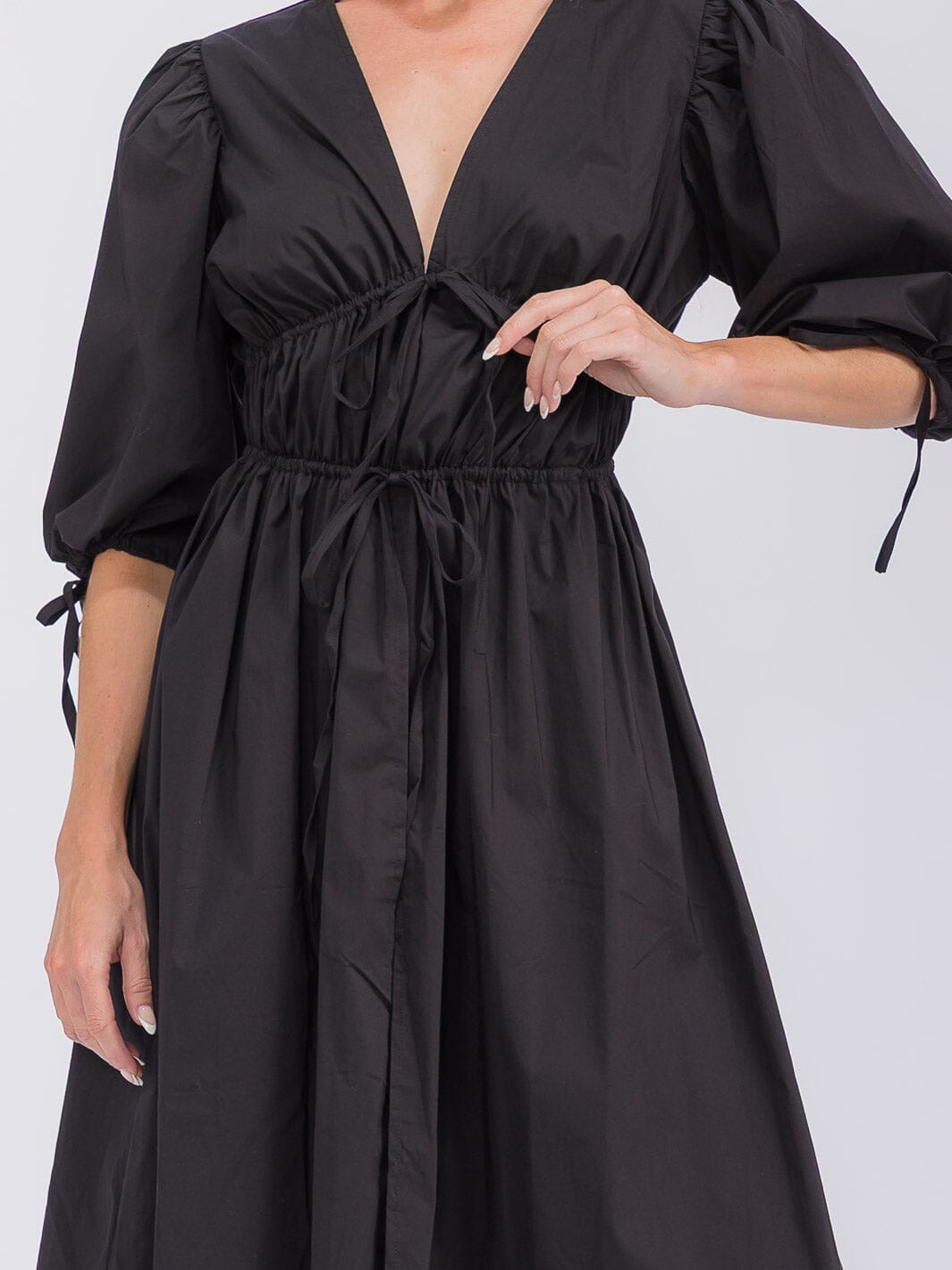 WOMEN'S SHORT PUFF SLEEVE V-NECK FRONT TIE SLIT CARDIGAN TOP