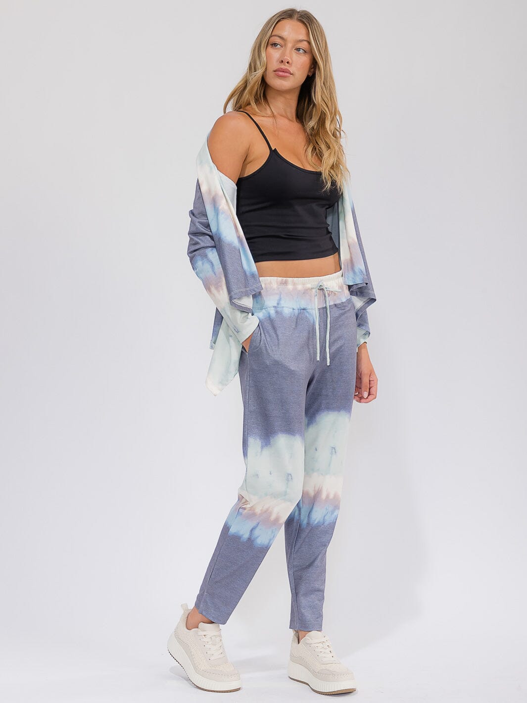 WOMEN'S ELASTIC WAIST FRONT POCKETS TIE DYE PANTS