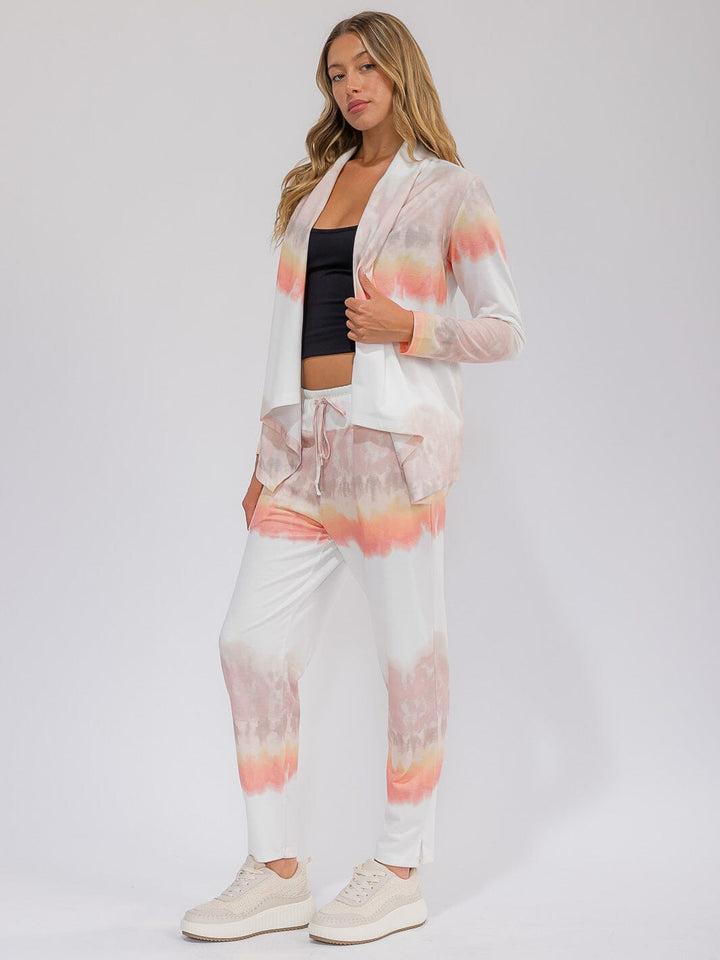 WOMEN'S LONG SLEEVE OPEN FRONT TIE DYE CARDIGAN
