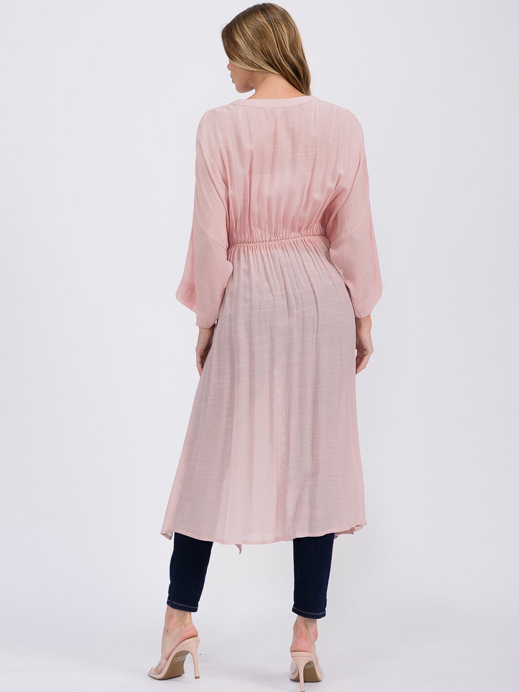 WOMEN'S LONG SLEEVE OPEN FRONT SELF TIE SLIT CARDIGAN