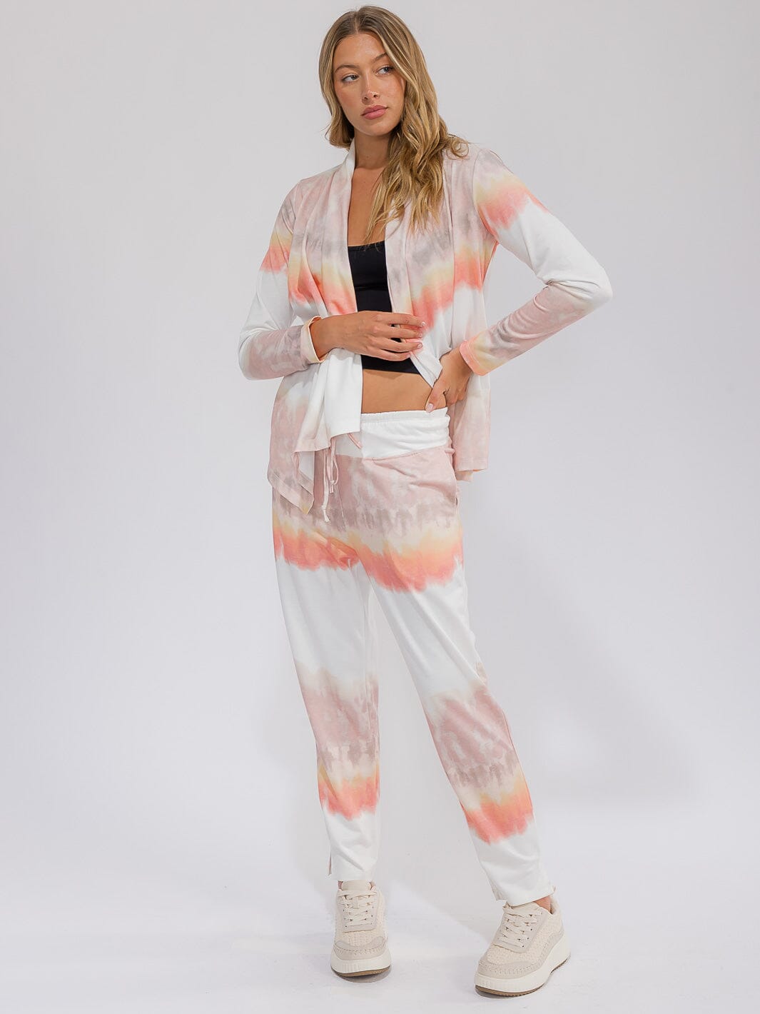 WOMEN'S LONG SLEEVE OPEN FRONT TIE DYE CARDIGAN