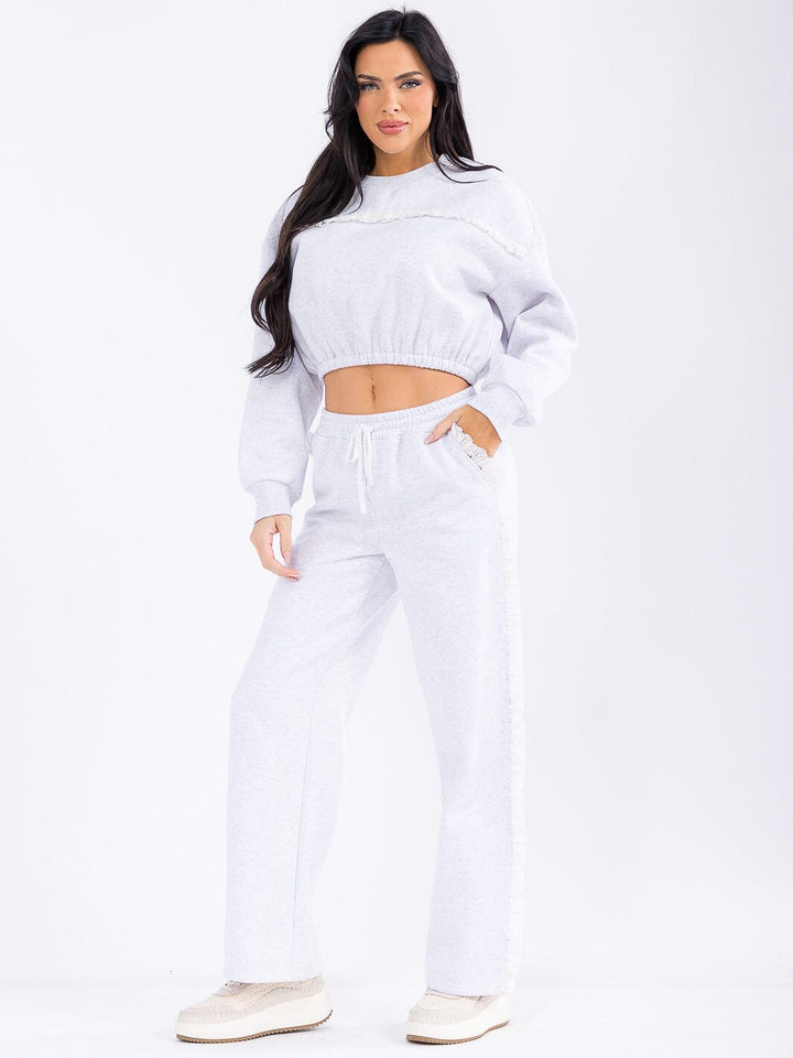 WOMEN'S LONG SLEEVE SWEATER & WIDE LEG PANTS TRIM DETAILED 2PC. SET