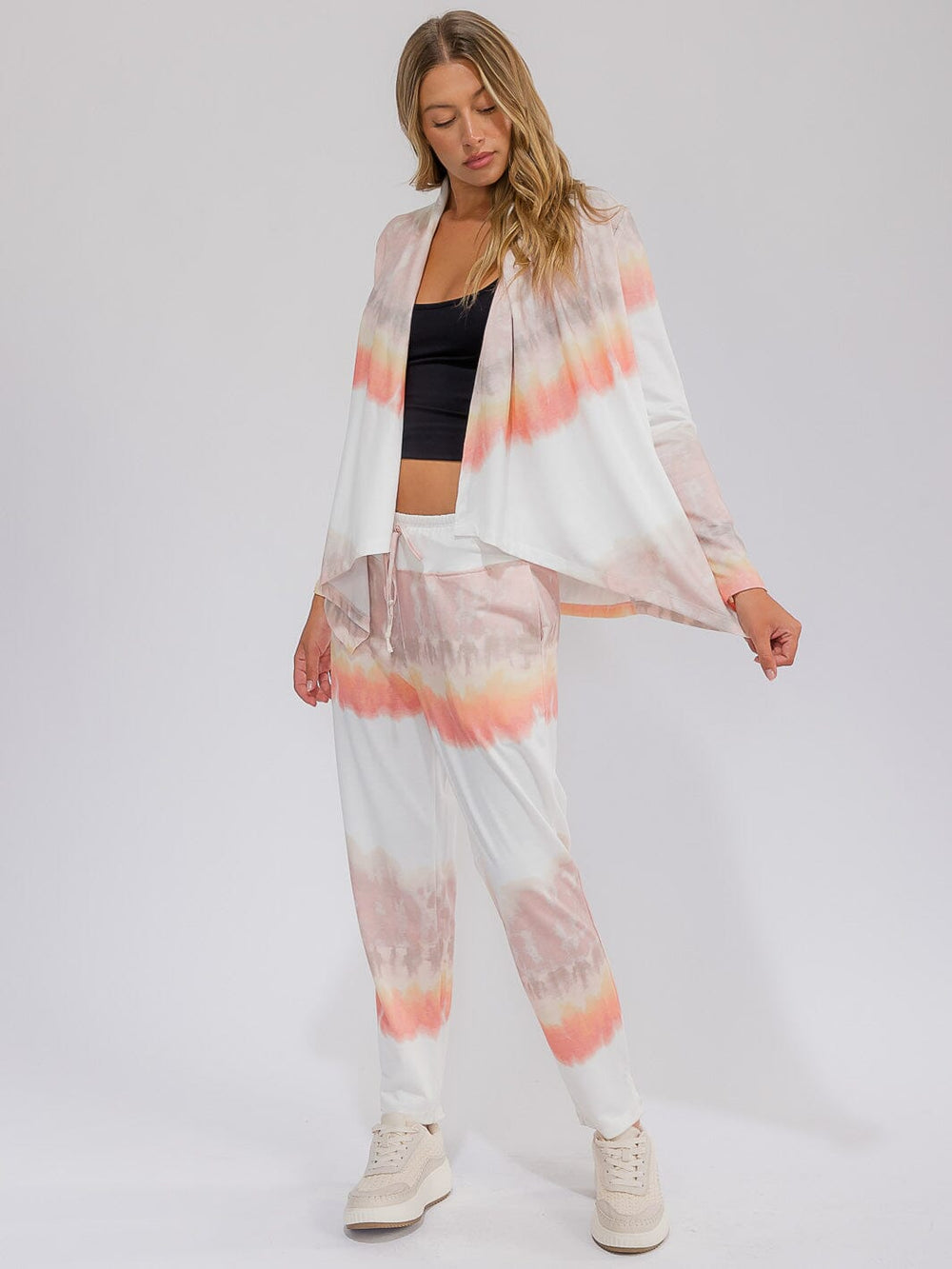 WOMEN'S LONG SLEEVE OPEN FRONT TIE DYE CARDIGAN