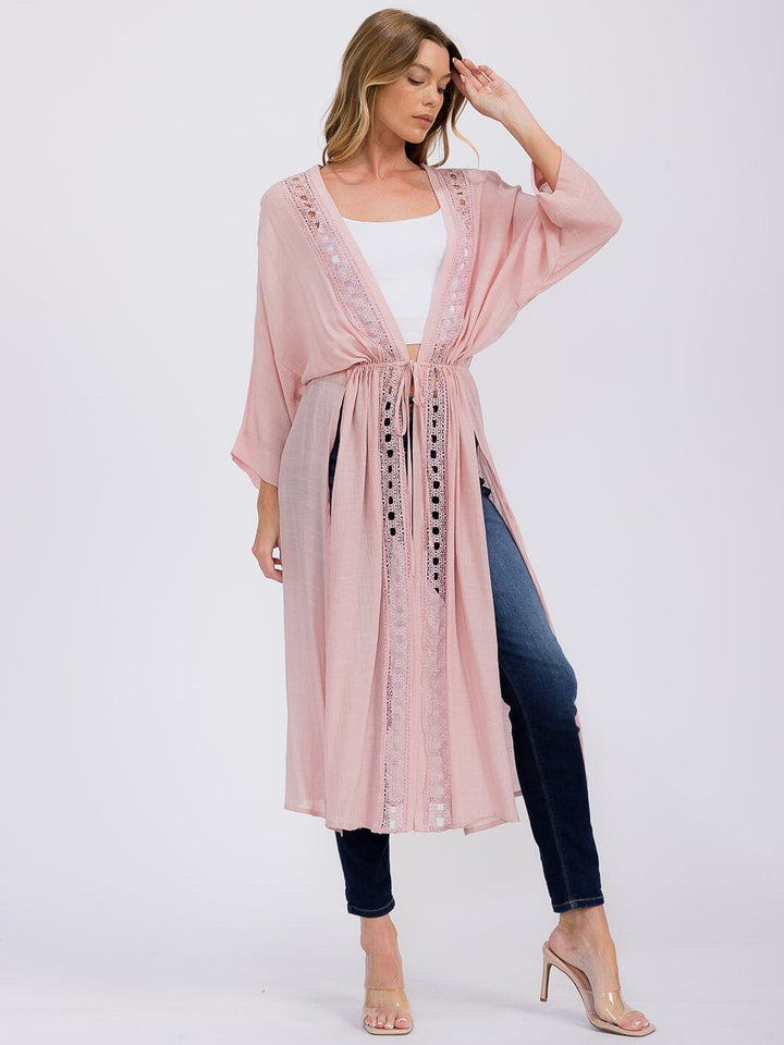 WOMEN'S LONG SLEEVE OPEN FRONT SELF TIE SLIT CARDIGAN