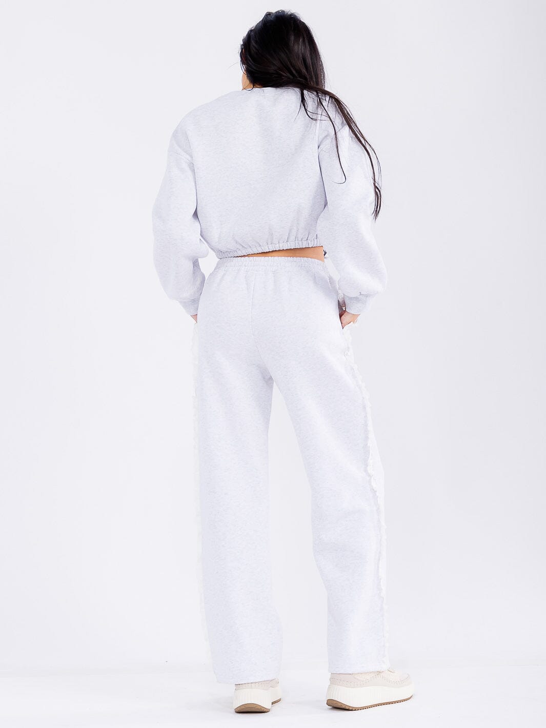 WOMEN'S LONG SLEEVE SWEATER & WIDE LEG PANTS TRIM DETAILED 2PC. SET