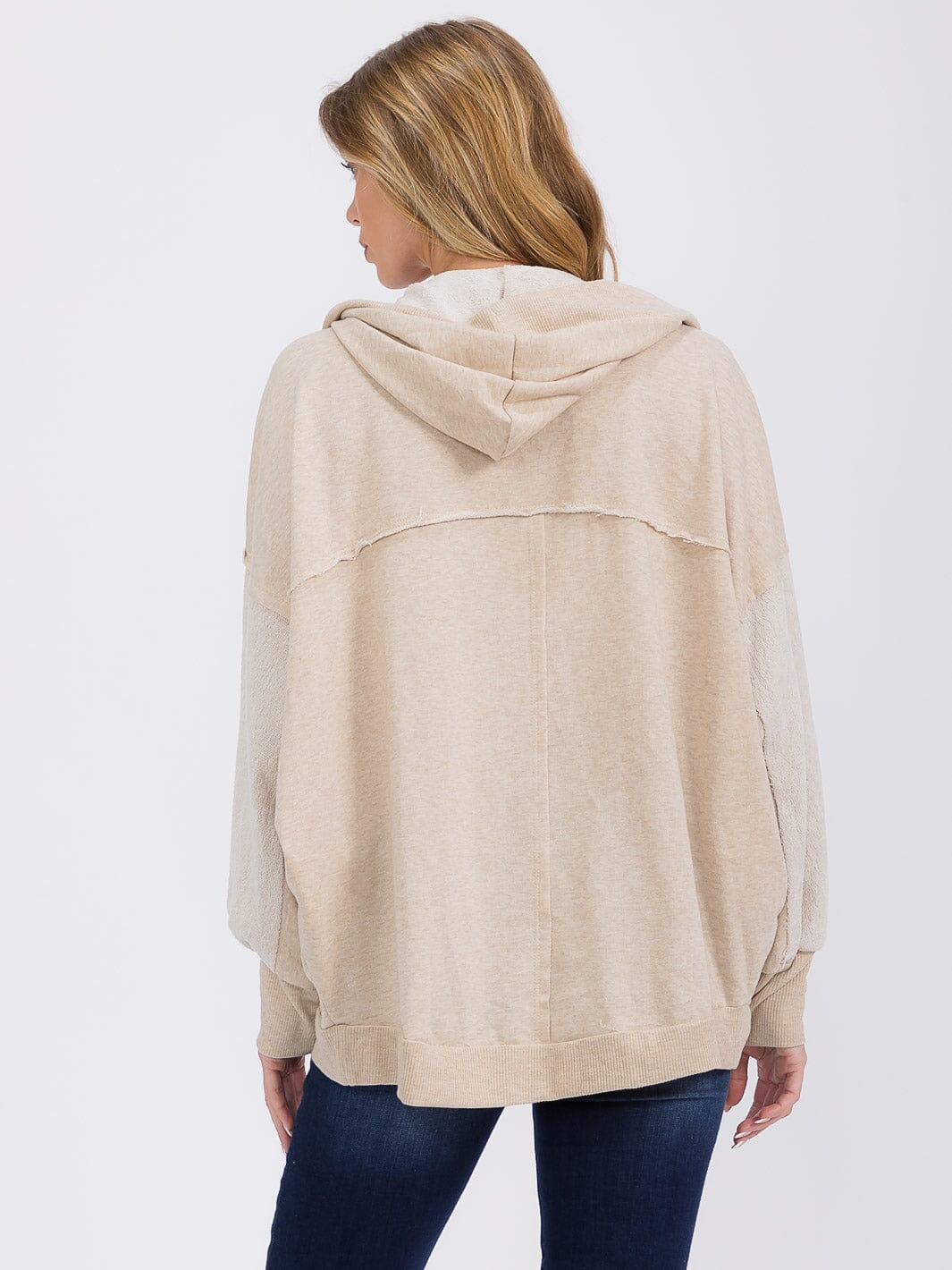 WOMEN'S LONG SLEEVE OPEN FRONT POCKETS HOODED CARDIGAN