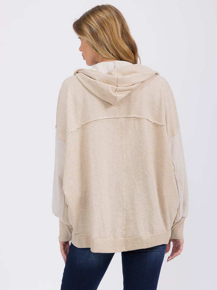 WOMEN'S LONG SLEEVE OPEN FRONT POCKETS HOODED CARDIGAN