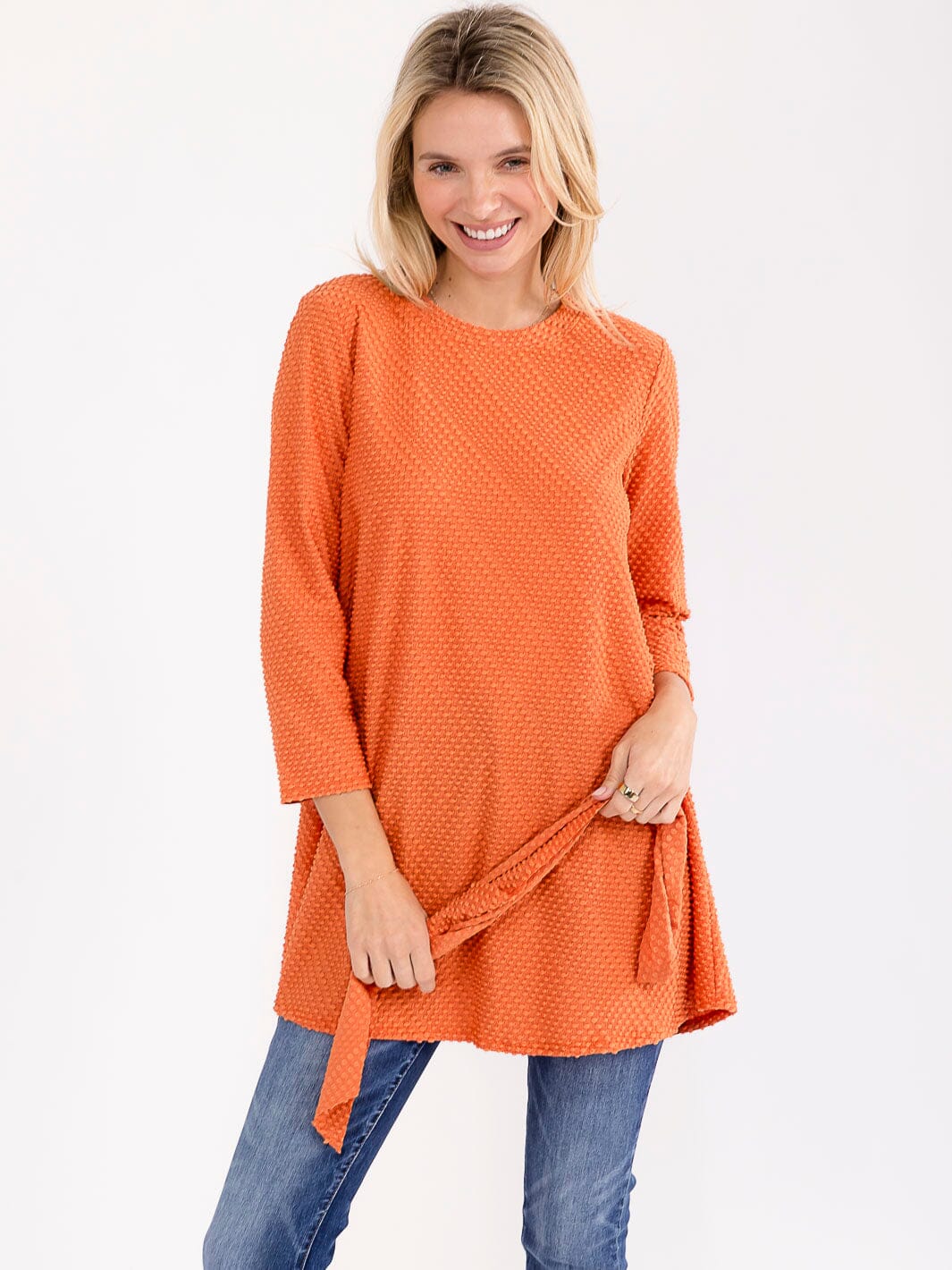WOMEN'S 3/4 SLEEVE W/SCARF DETAILED TUNIC BLOUSE