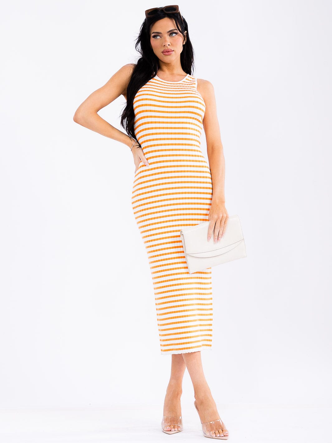 WOMEN'S SLEEVELESS COLORBLOCK KNITTED BODYCON MAXI DRESS