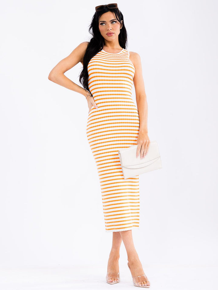 WOMEN'S SLEEVELESS COLORBLOCK KNITTED BODYCON MAXI DRESS